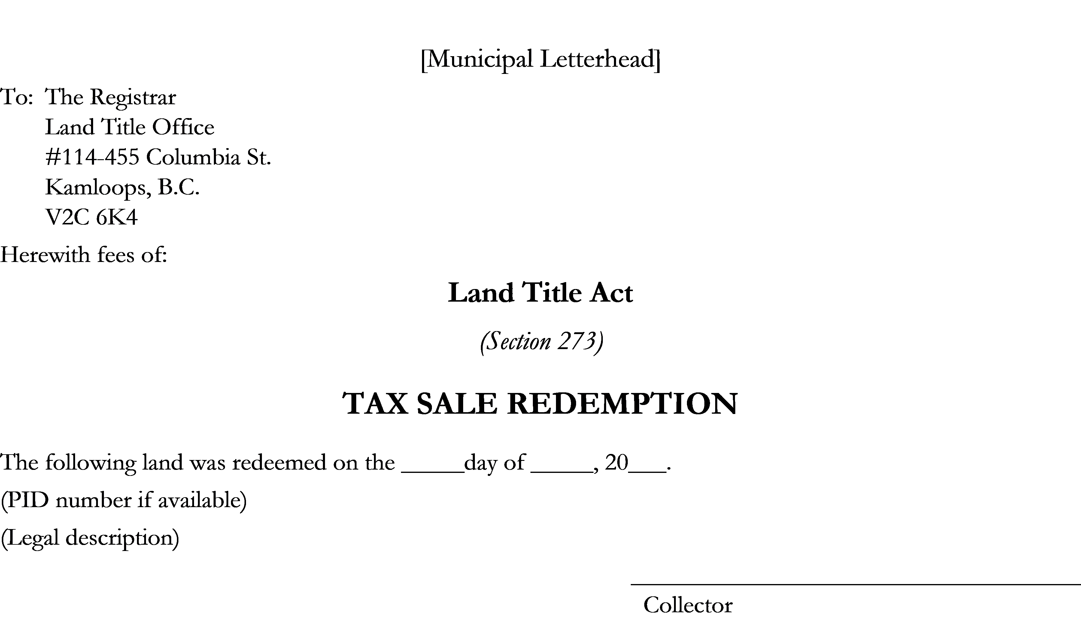 273-notice-of-redemption-of-tax-sale-land-land-title-practice-manual